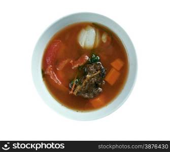 shurpa chaban - Uzbek cuisine . lamb soup with tomatoes