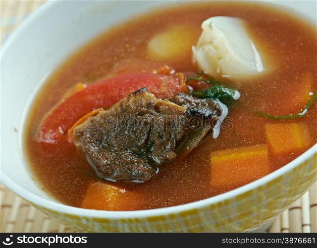 shurpa chaban - Uzbek cuisine . lamb soup with tomatoes
