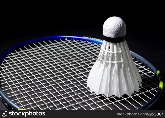 Shuttlecock on badminton rackets in the badminton tournament.
