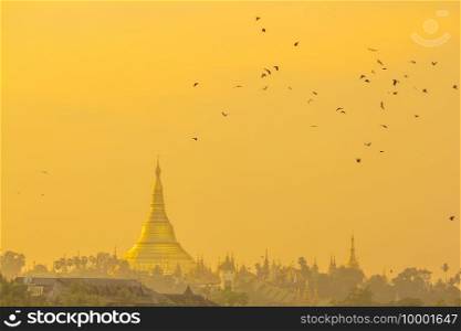 Shwedagon pagoda,  at sunset, the Golden Pagoda, Yangon Myanmar