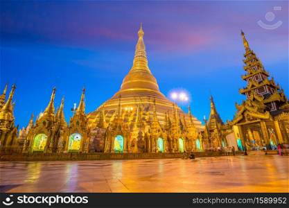 Shwedagon Pagoda in Yangon, Myanmar at sunset