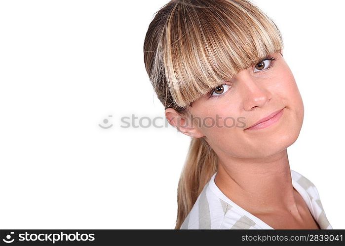 Shy blond female teenager