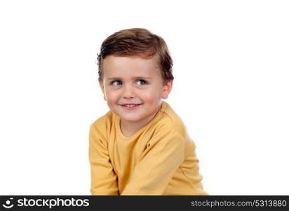 Shy small child two years old isolated on a white background