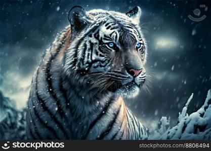 Siberian Tiger laying in snow