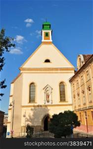 Sibiu city Romania Ursuline Church architecture and statue