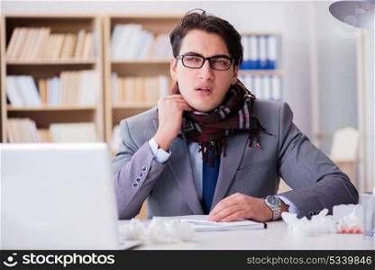Sick businessman suffering from illness in the office