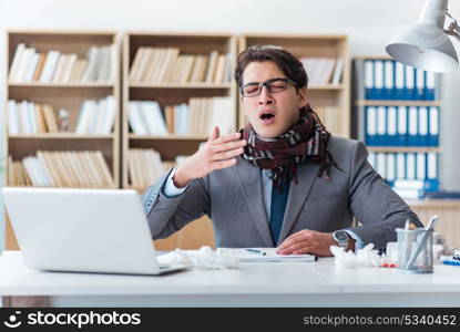 Sick businessman suffering from illness in the office