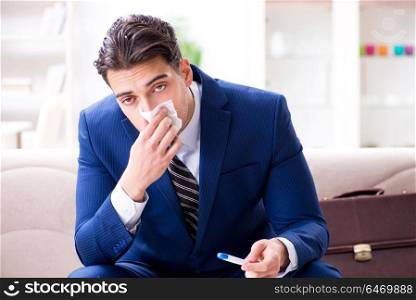 Sick employee staying at home suffering from flue