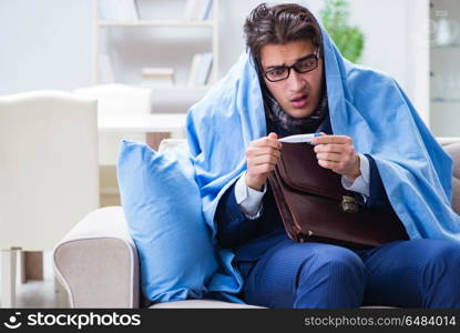 Sick employee staying at home suffering from flue