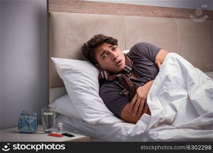Sick man resting in the bed
