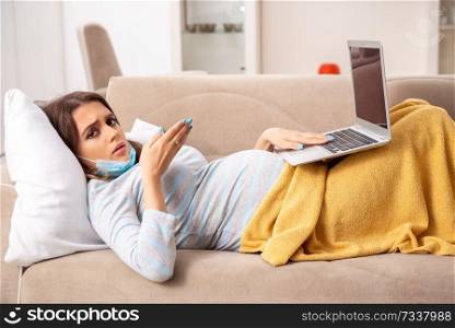 Sick pregnant woman suffering at home 