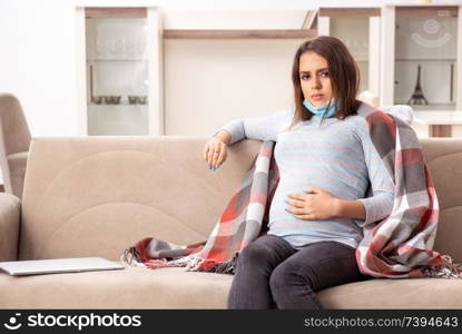 Sick pregnant woman suffering at home 