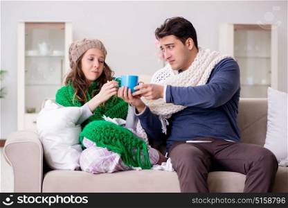 Sick wife and husband at home