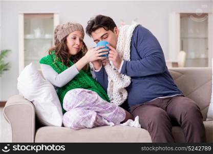 Sick wife and husband at home