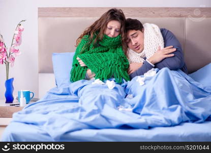 Sick wife and husband in bed in home