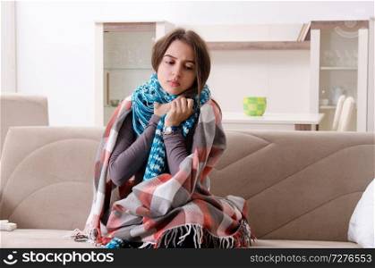 Sick young woman suffering at home 