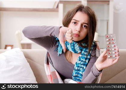 Sick young woman suffering at home 