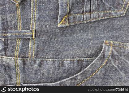 Side Dark Blue Jeans Pocket or Denim Pocket and Yellow Thread Background. Side Jeans Pocket or Denim Pocket and Yellow Thread Background for Apparel Design