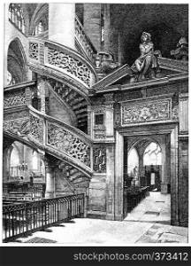 Side door of the gallery of St-Etienne Mount, vintage engraved illustration. Paris - Auguste VITU ? 1890.