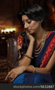 Side profile of a beautiful bride with jewelery