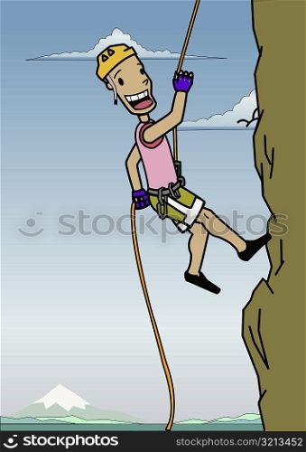 Side profile of a boy rock climbing