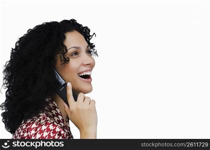 Side profile of a businesswoman using a mobile phone