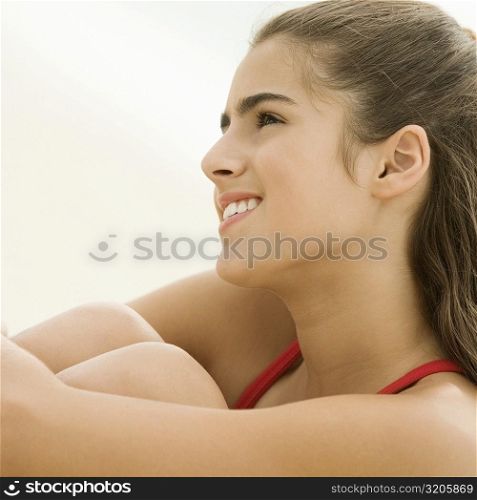 Side profile of a girl thinking