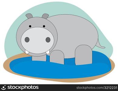 Side profile of a hippopotamus standing in water