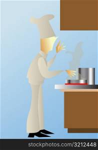 Side profile of a male chef working in a kitchen