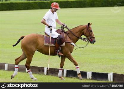 Side profile of a man playing polo