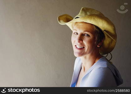 Side profile of a mature woman smiling