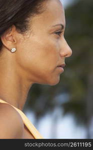 Side profile of a mature woman thinking