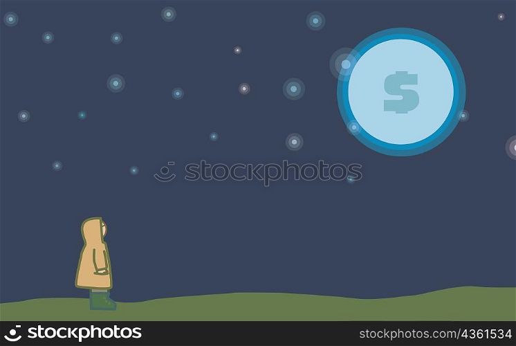 Side profile of a person looking at the moon