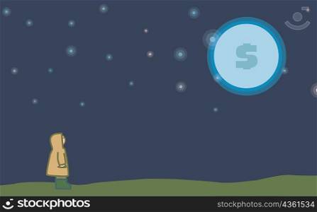 Side profile of a person looking at the moon