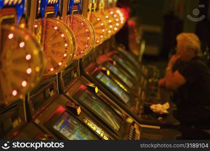 Side profile of a person sitting in a casino, Las Vegas, Nevada, USA