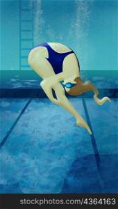 Side profile of a woman diving into a swimming pool
