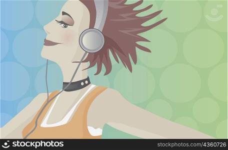 Side profile of a woman wearing headphones