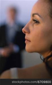 Side profile of a young woman