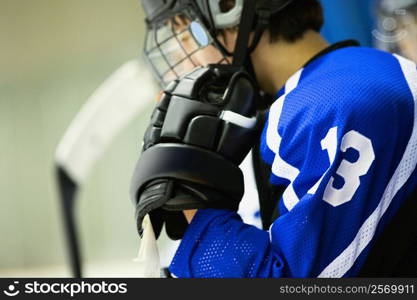 Side profile of an ice hockey player