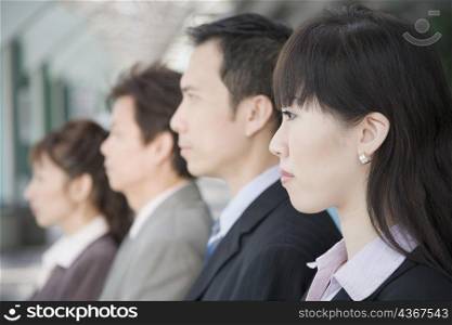 Side profile of four business executives side by side