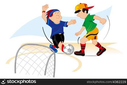 Side profile of two boys playing soccer