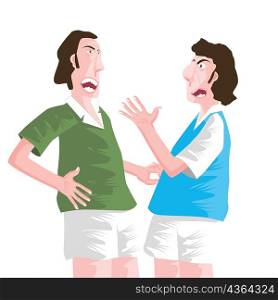 Side profile of two men arguing with each other