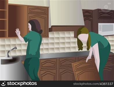 Side profile of two women in a kitchen