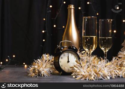 side view champagne new year night. High resolution photo. side view champagne new year night. High quality photo