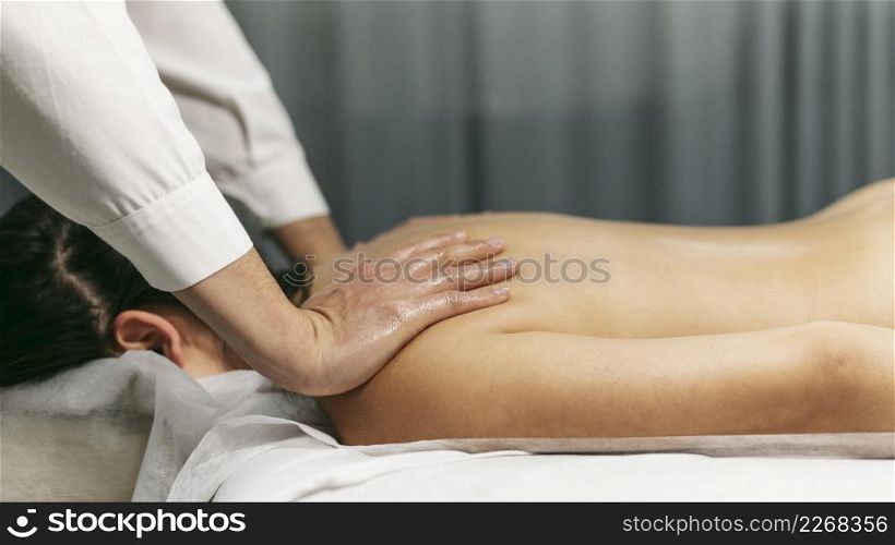 side view client massage session
