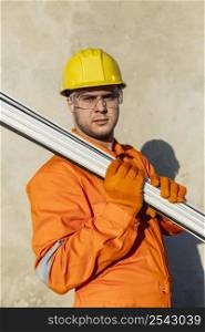 side view male laborer with hard hat safety glasses