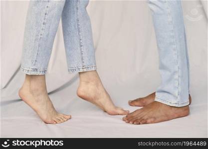 side view man woman barefoot. High resolution photo. side view man woman barefoot. High quality photo