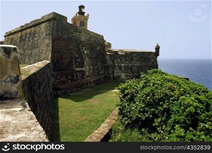 Side view of a castle fortified by thick walls, san Juan, Puerto Rico