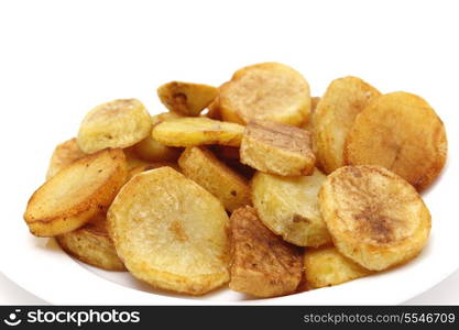 Side view of a plate of sauteed potato slices