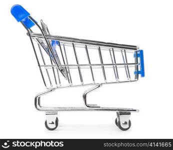 side view of a shopping cart isolated on white